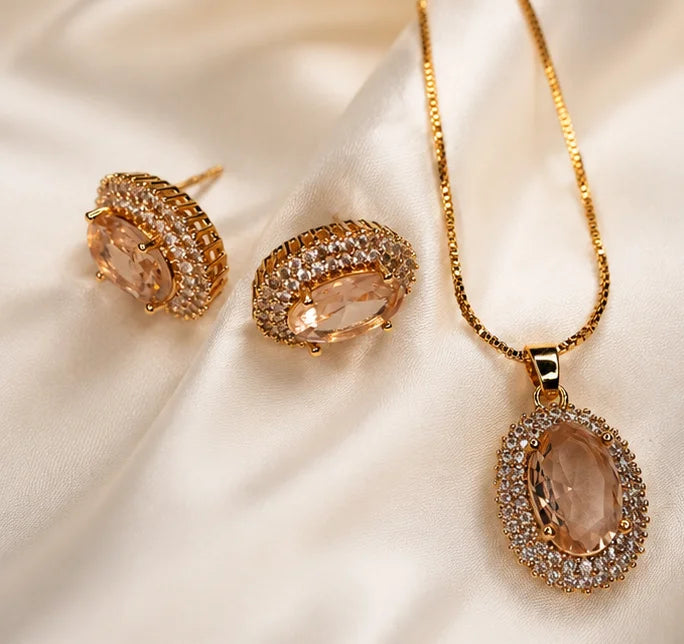 Champagne Oval Crystal Necklace Set