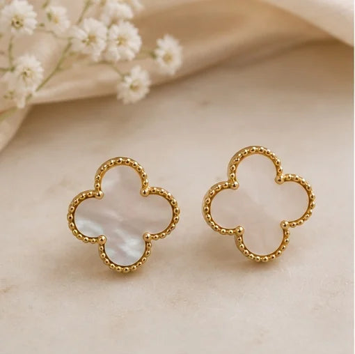 Ivory Clover Pearl Studs