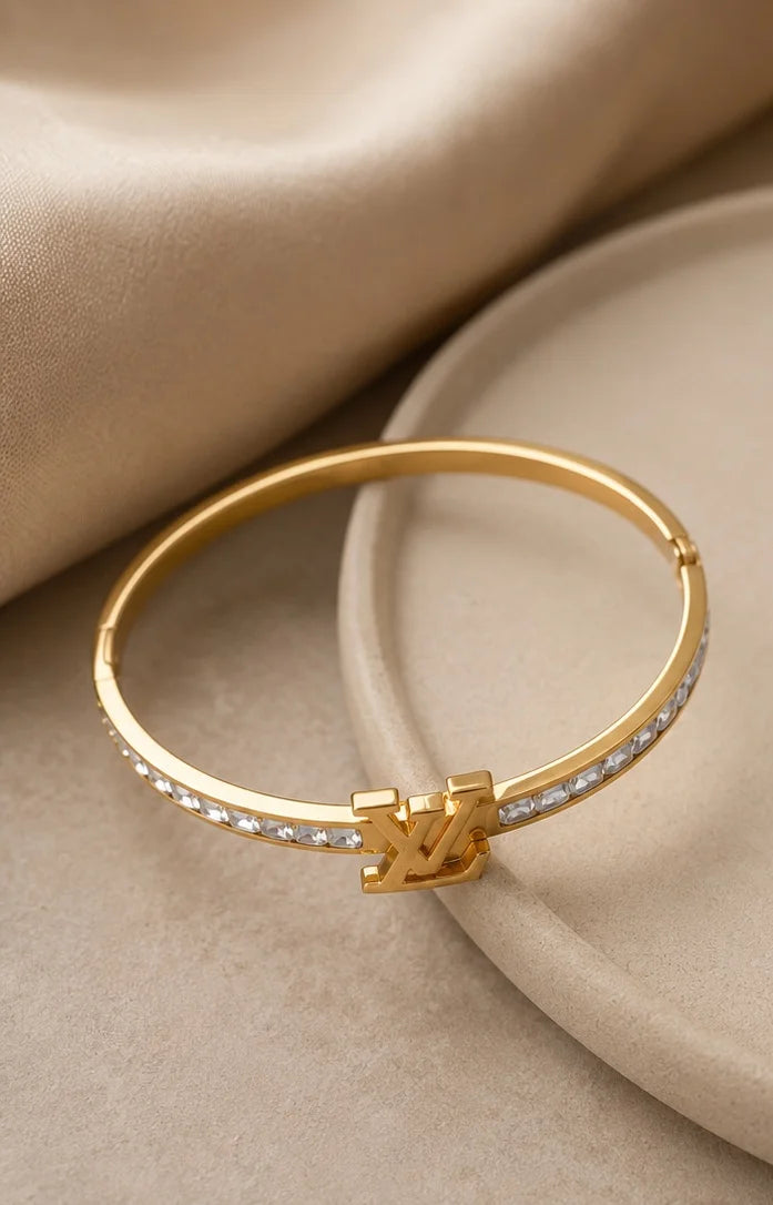 Golden Crystal Monogram Bangle