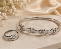 Silver-Tone Floral Crystal Bangle & Ring Set