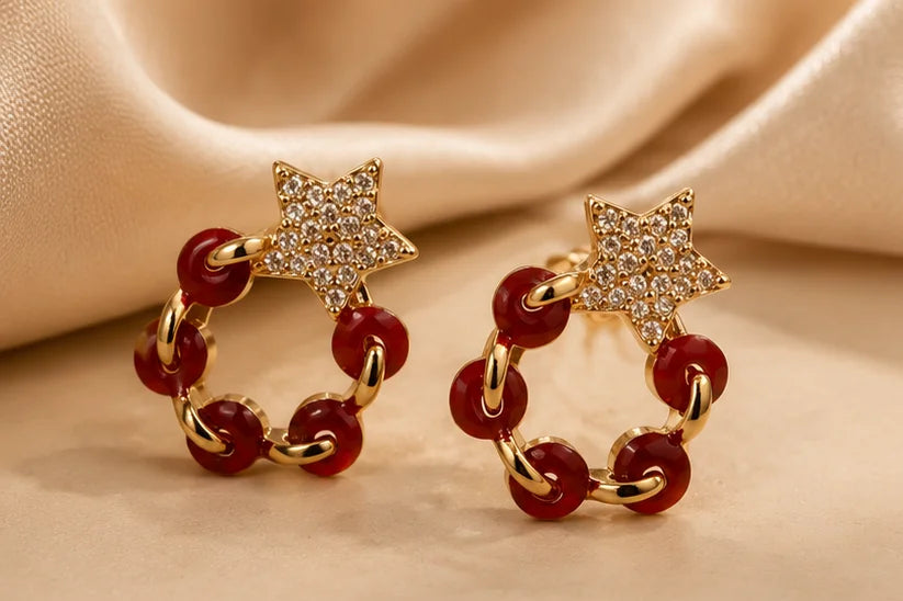 Ruby Star Hoop Earrings