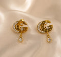 Gilded Crystal Emblem Drop Earrings