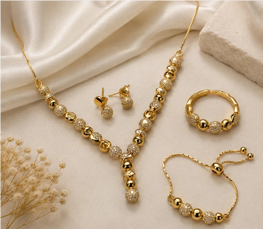 Golden Crystal Beaded Jewellery Set