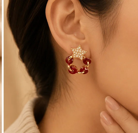 Ruby Star Hoop Earrings