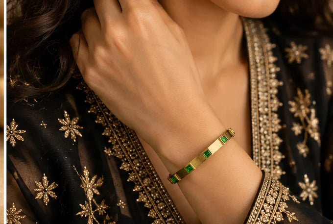 Golden Emerald Geometric Bangle