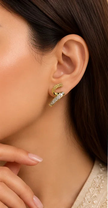 Golden Duo Crystal Hoop Earrings