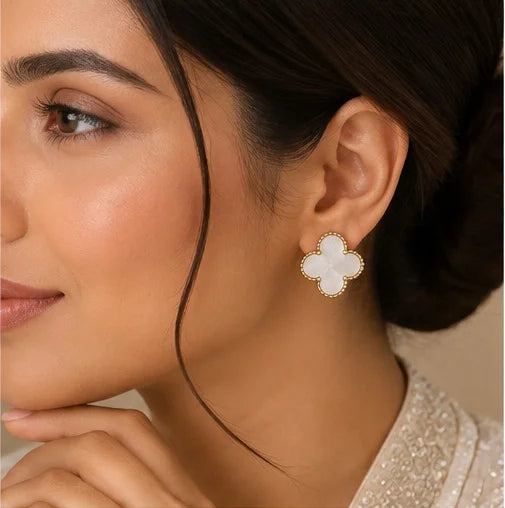 Ivory Clover Pearl Studs