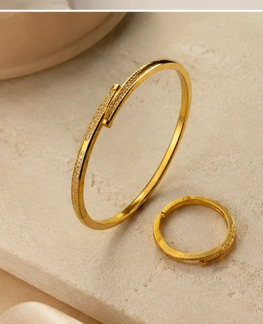 Gold-Tone Crystal Pavé Bracelet & Ring Set