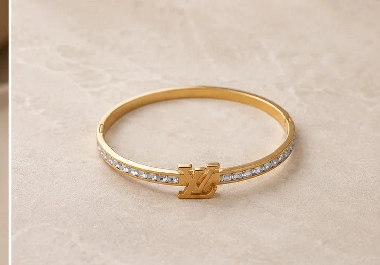 Golden Crystal Monogram Bangle
