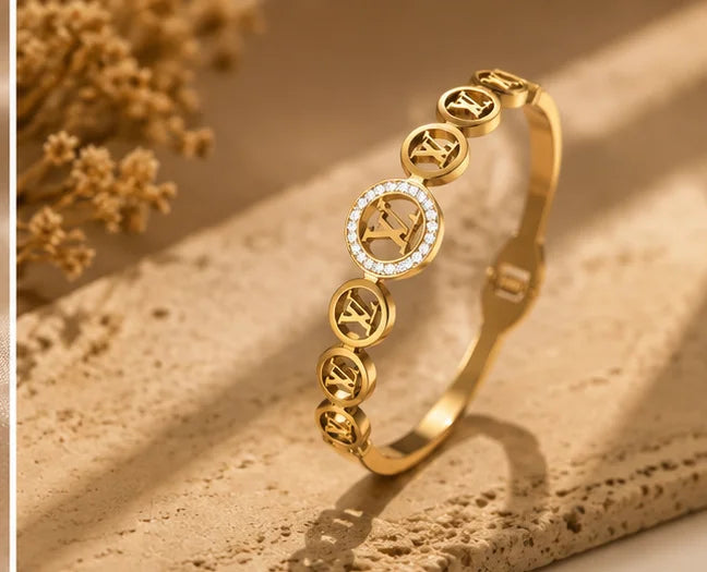 Golden Engraved Slim Bangle