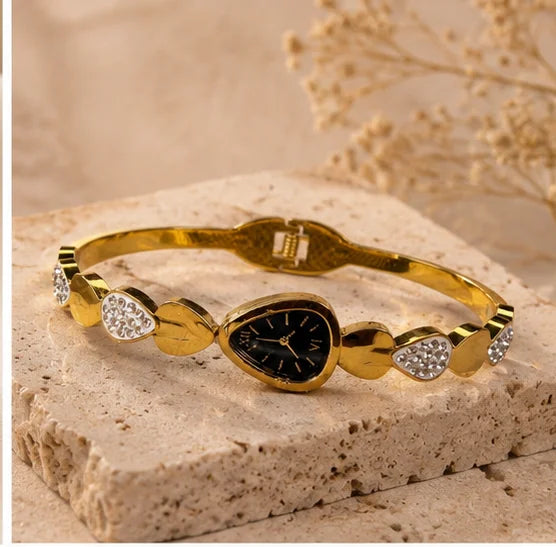 Golden Heart Watch-Style Bangle