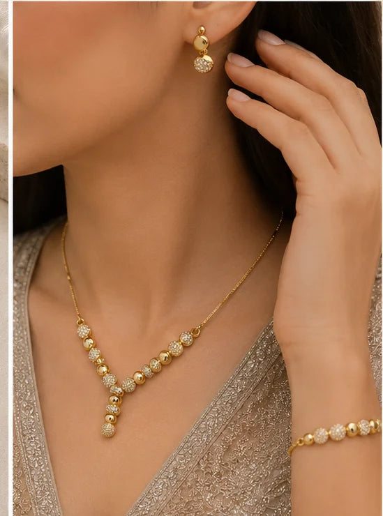 Golden Crystal Beaded Jewellery Set