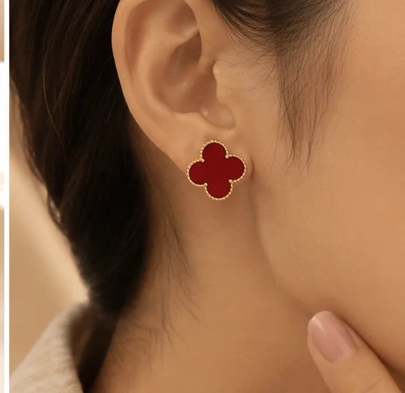 Ruby Clover Stud Earrings
