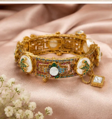 Golden Pearl Crystal Bridal Bangle Set