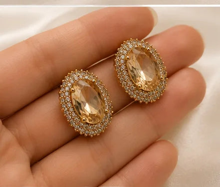Champagne Oval Crystal Drop Necklace Set