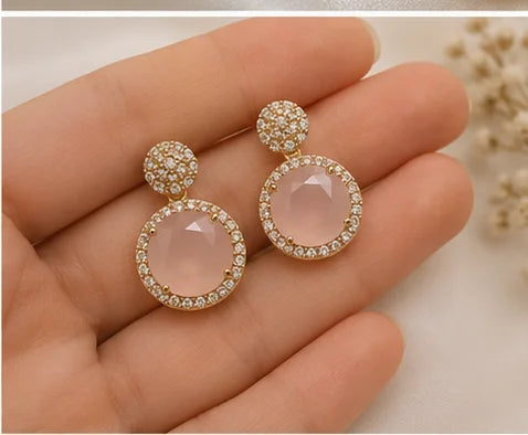 Rosy Crystal Drop Necklace Set