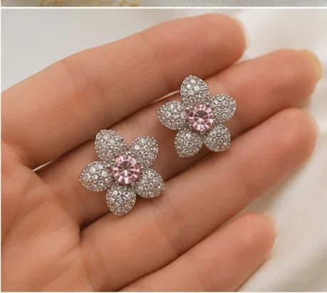 Pink Floral Crystal Necklace Set