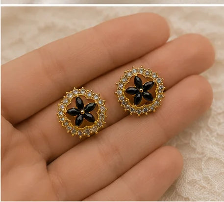 Black Floral Crystal Jewellery Set