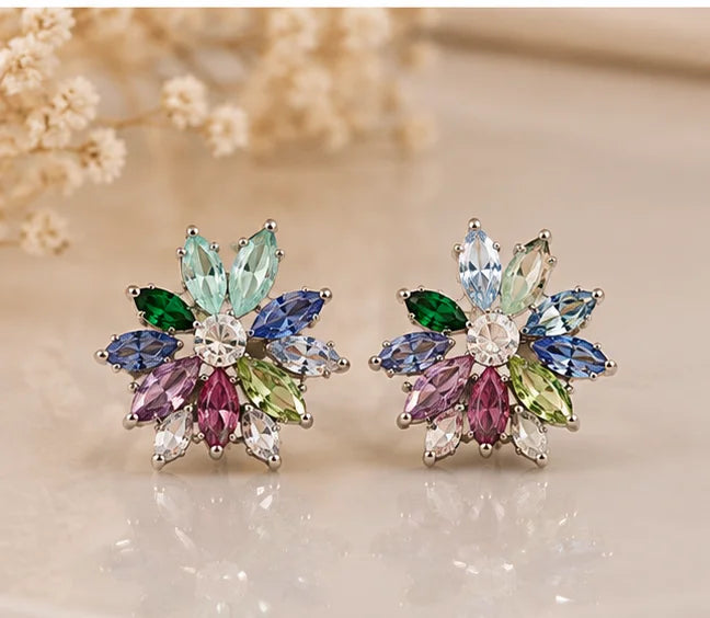 Multicolour Crystal Flower Stud Earrings
