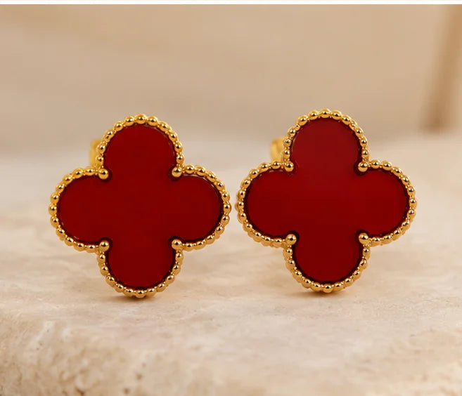 Ruby Clover Stud Earrings