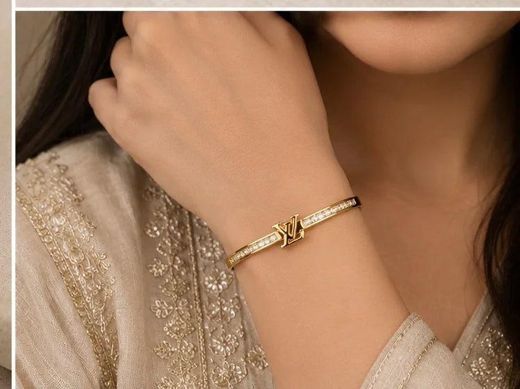 Golden Crystal Monogram Bangle