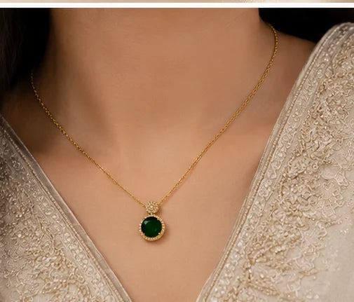 Emerald Roundstone Necklace Set
