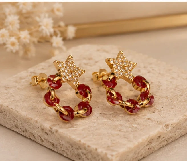 Ruby Star Hoop Earrings