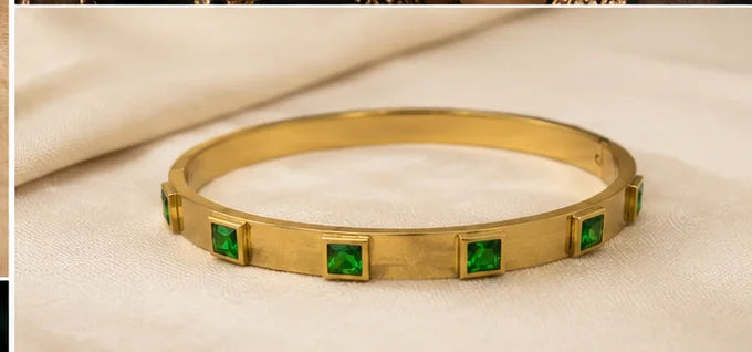 Golden Emerald Geometric Bangle