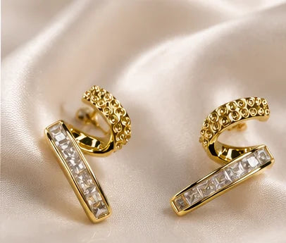 Golden Duo Crystal Hoop Earrings