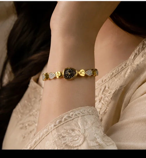Golden Heart Watch-Style Bangle