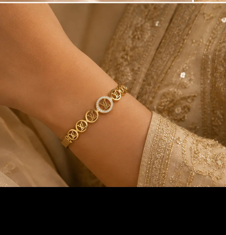 Golden Engraved Slim Bangle