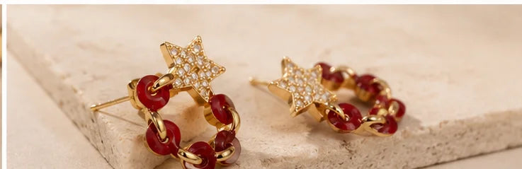 Ruby Star Hoop Earrings