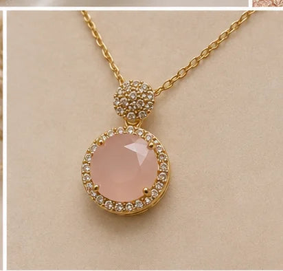 Rosy Crystal Drop Necklace Set