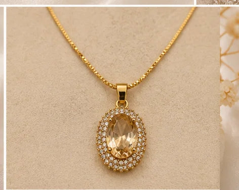 Champagne Oval Crystal Drop Necklace Set