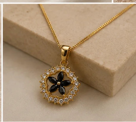 Black Floral Crystal Jewellery Set