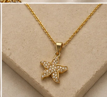 Golden Floral Crystal Drop Necklace Set