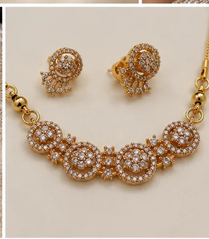 Golden Circle Stone Necklace Set