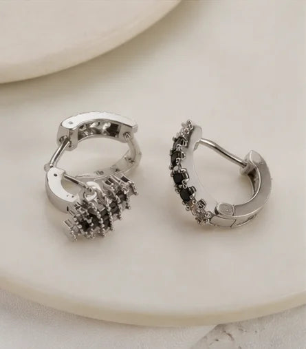 Midnight Crystal Bow Huggie Earrings