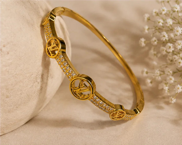 Golden Crystal Circle Bracelet & Ring Set