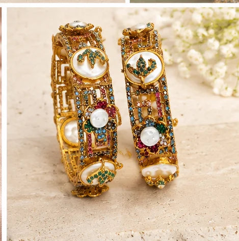Golden Pearl Crystal Bridal Bangle Set