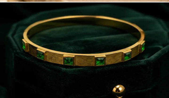 Golden Emerald Geometric Bangle