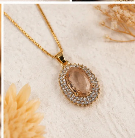 Champagne Oval Crystal Necklace Set