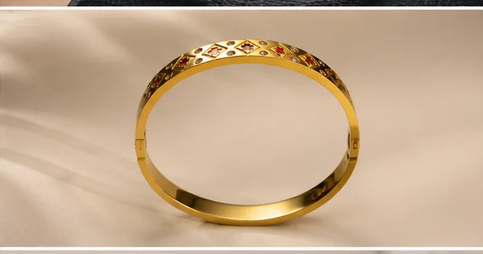 Golden Geometric Crystal Bangle