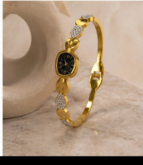 Golden Heart Watch-Style Bangle