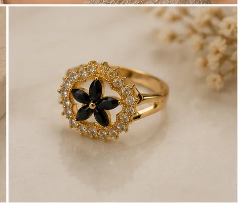 Black Floral Crystal Jewellery Set
