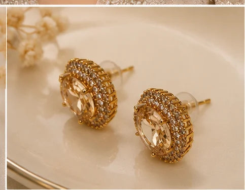 Champagne Oval Crystal Drop Necklace Set