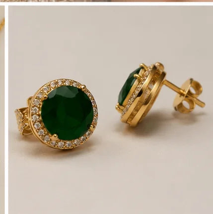 Emerald Roundstone Necklace Set