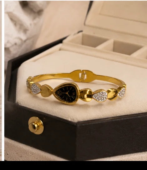 Golden Heart Watch-Style Bangle