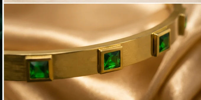 Golden Emerald Geometric Bangle