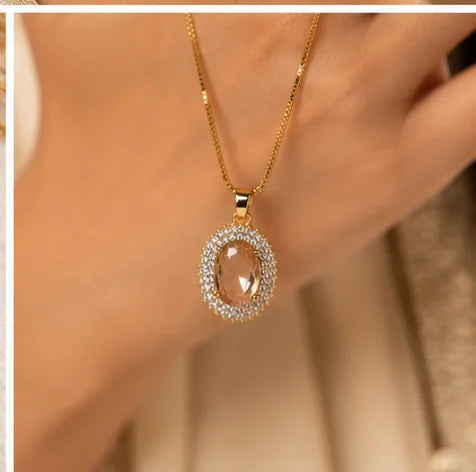 Champagne Oval Crystal Necklace Set
